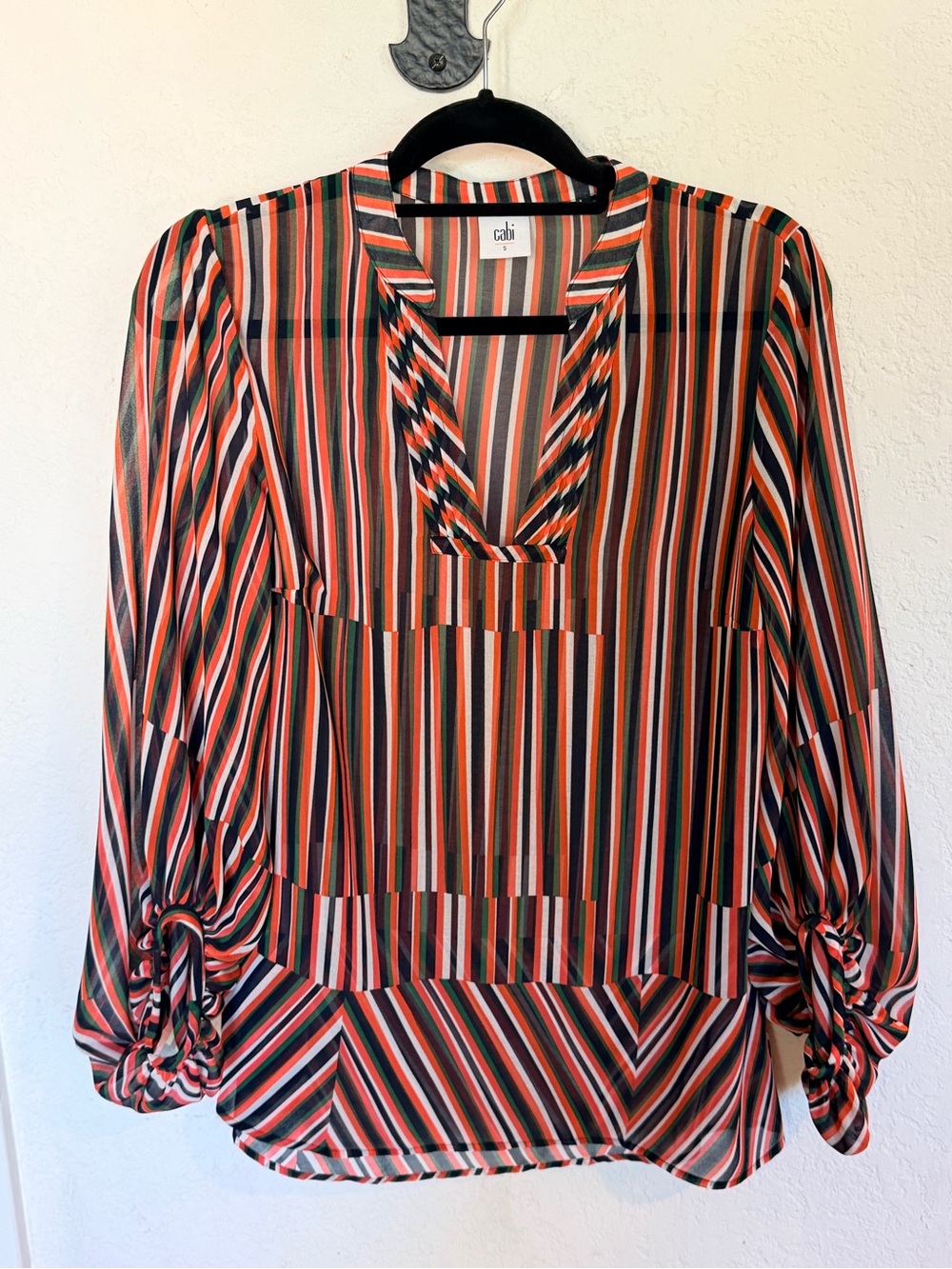 CAbi Ultimate Blouse 5519 Multicolor Striped Puff Sleeve Top - Small